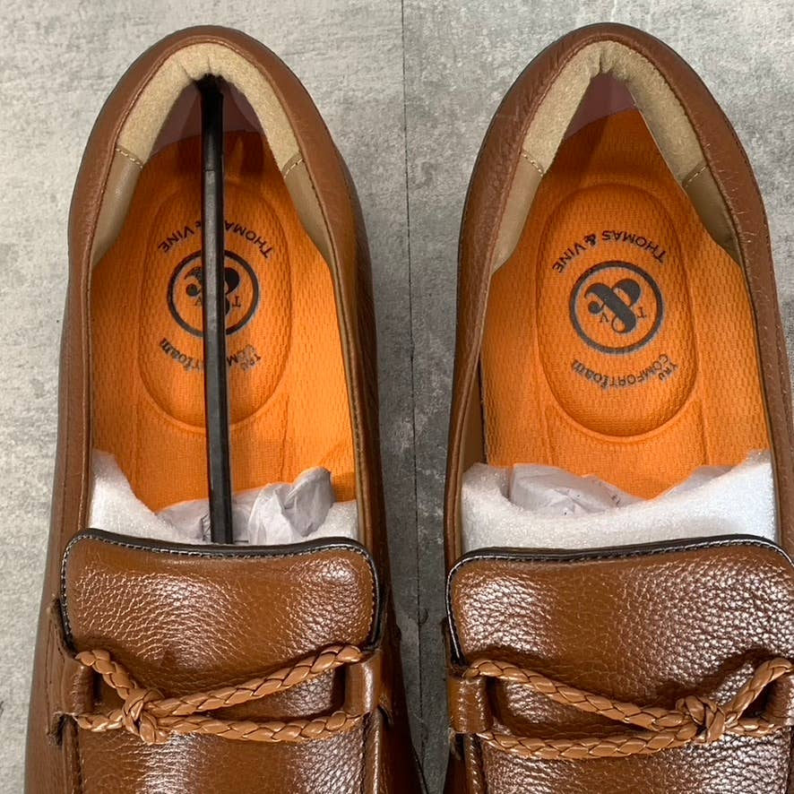 THOMAS & VINE Men's Cognac Leather Finegan Apron Toe Slip-On Loafers SZ 11
