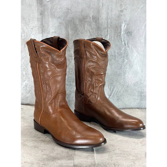 DINGO Men's Brown Leather Montana Almond-Toe Block-Heel Western Boots SZ 8.5