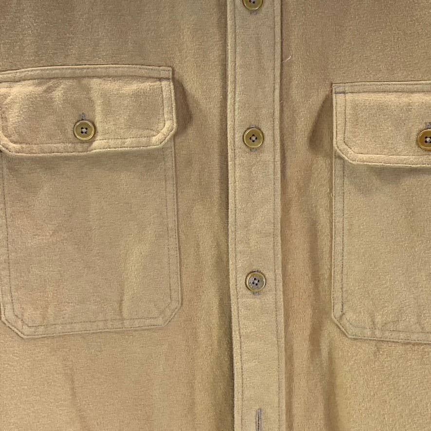 UNITED BY BLUE Men's Camel Solid Button-Up Flannel Long-Sleeve Shirt SZ L