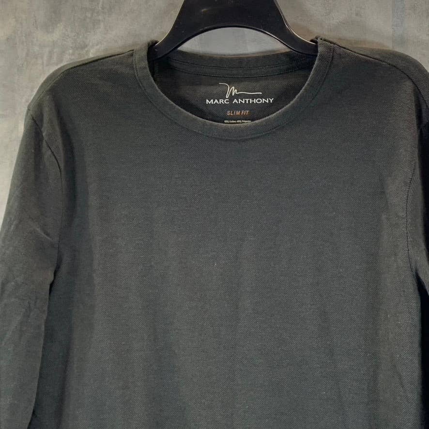 MARC ANTHONY Men's Black Slim-Fit French Terry Crewneck Long-Sleeve Shirt SZ L