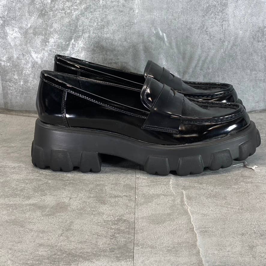 BAR III Women's Black Smooth Paz Lug-Sole Platform Slip-On Penny Loafers SZ 8