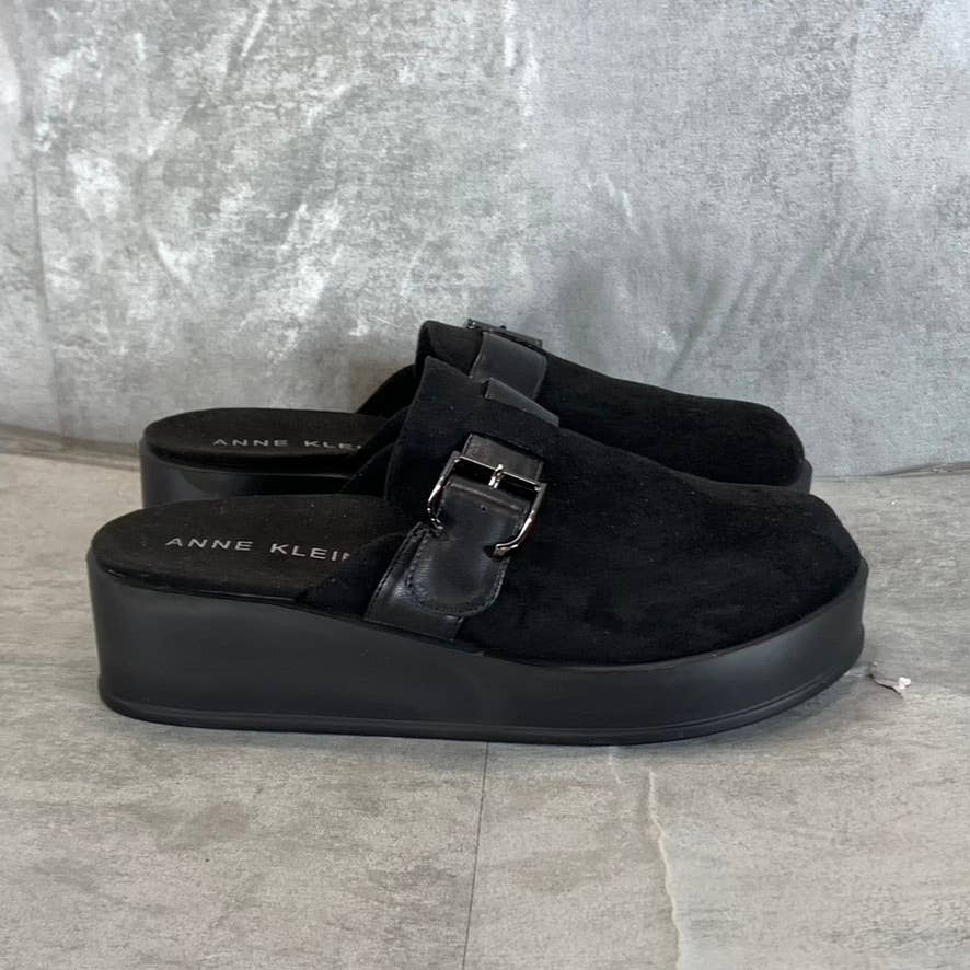 ANNE KLEIN Women's Black Victory Round-Toe Slide-On Platform Shoes SZ 8