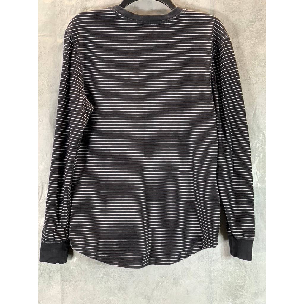JACHS NEW YORK Men's Black Striped Classic-Fit Long-Sleeve Henley Shirt SZ S