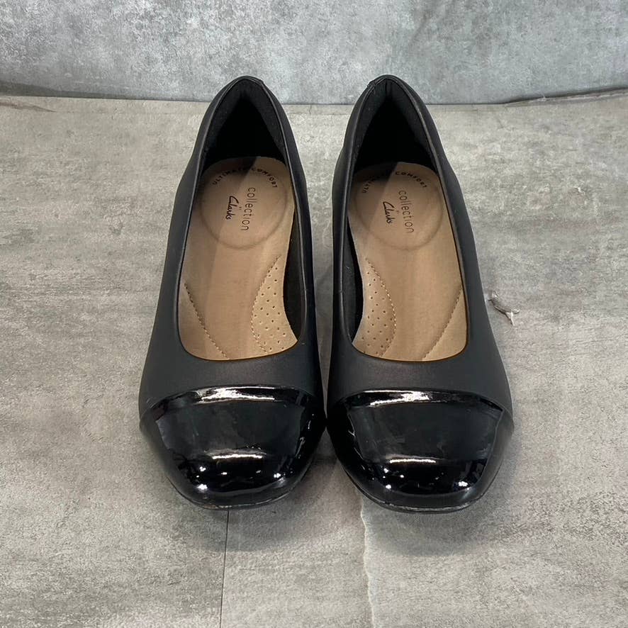 CLARKS COLLECTION Women's Black Combo Marilyn Sara Block-Heel Pumps SZ 5.5