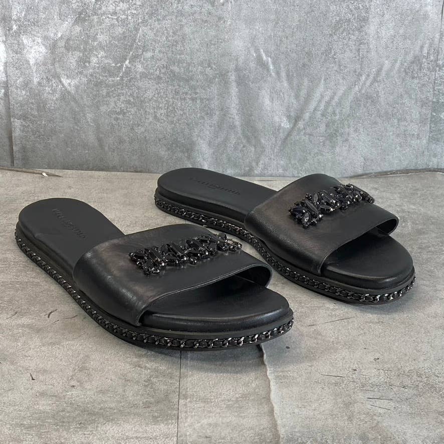 KARL LAGERFELD PARIS Women's Black Rhinestone Bijou Slide Sandals SZ 11