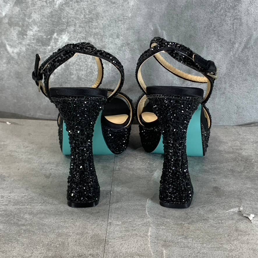 BLUE By Betsey Johnson Women's Black Beth Rhinestone Platform Sandals SZ 7