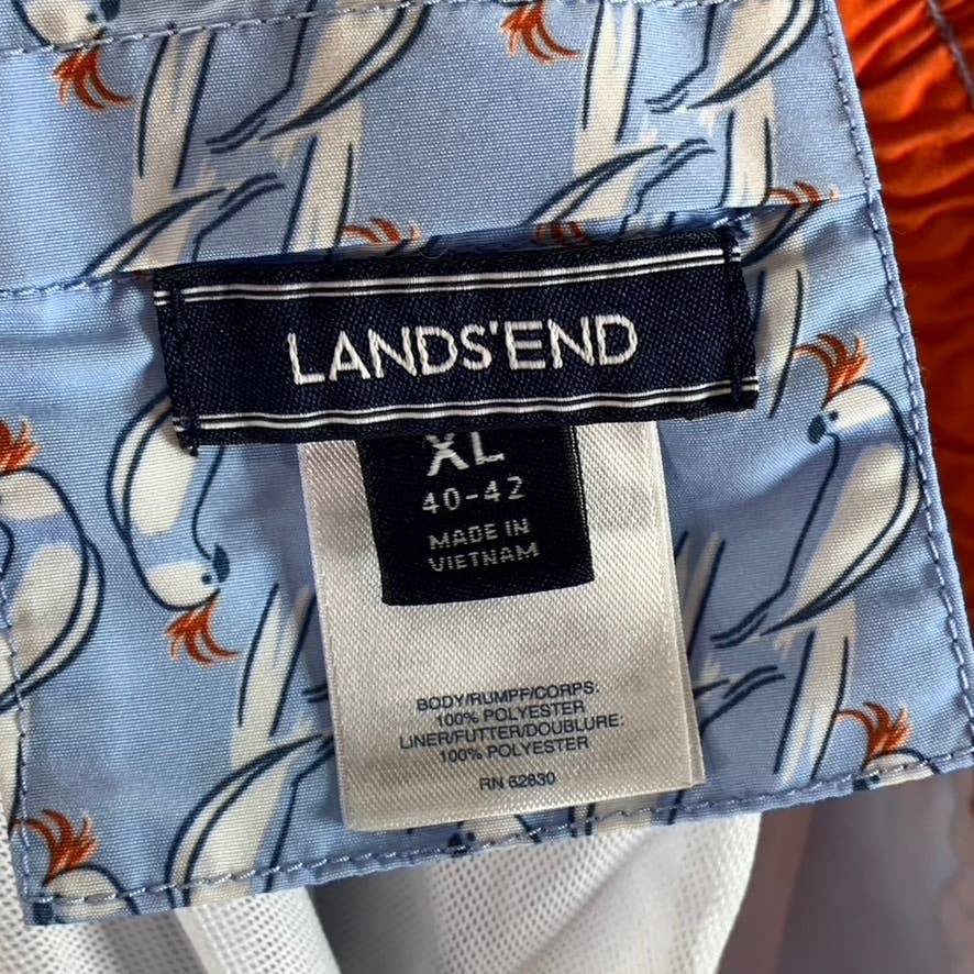 LANDS' END Men's Light Blue Bird Print Drawstring Pull-On Swim Trunks SZ XL