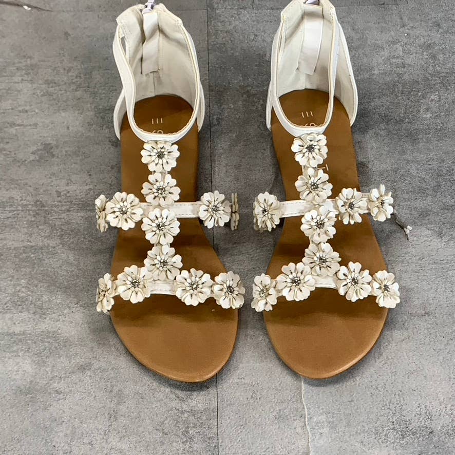 ESPRIT Girl's White Darcy-G Floral Strappy Back-Zip Flat Sandals SZ 3