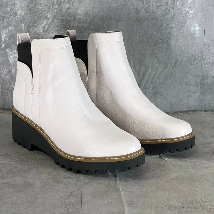 DV By Dolce Vita Women's White Faux-Leather Rielle Pull-On Platform Boots SZ 9