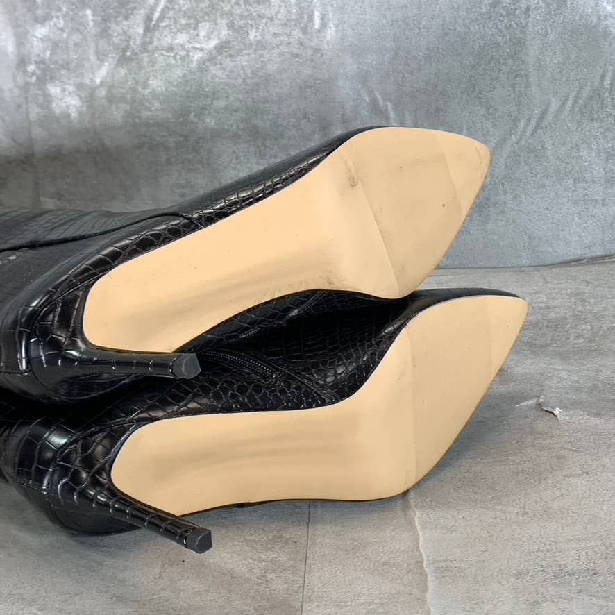 MADDEN GIRL Women's Black Croc Embossed Chantelle Pointed-Toe Dress Boots SZ 11