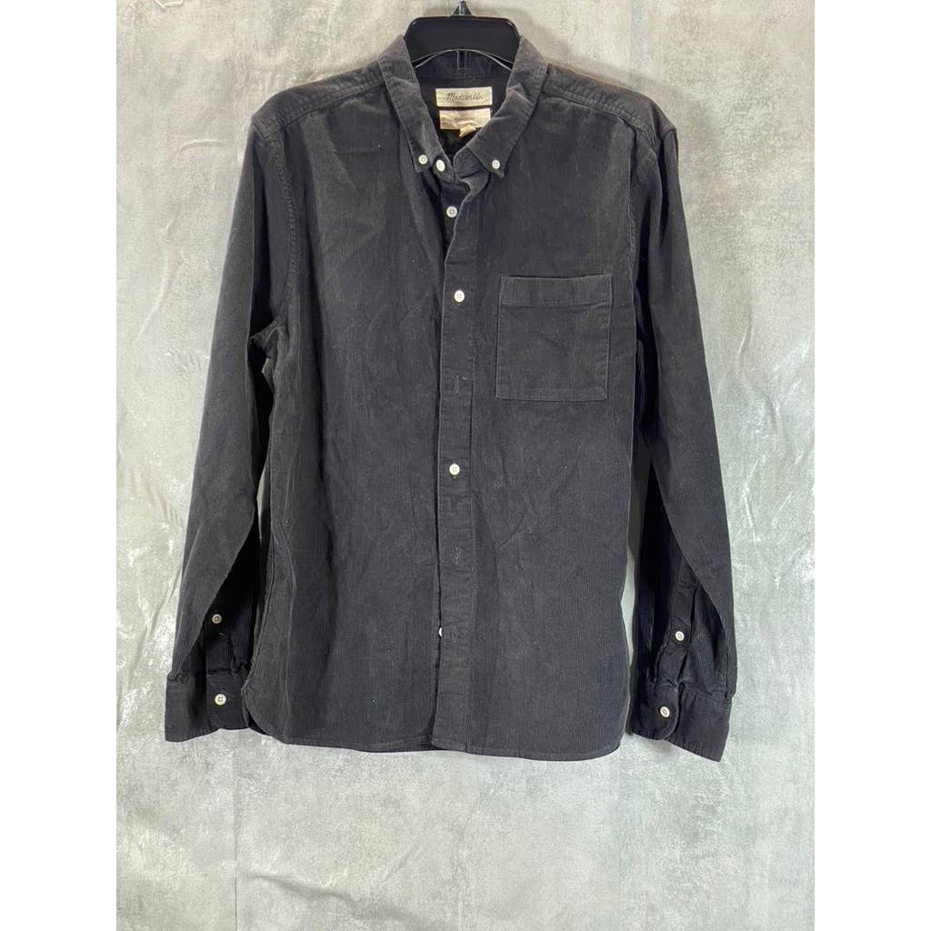 MADEWELL Men's Black Coal Perfect Fit Corduroy Button-Up Long-Sleeve Shirt SZ M