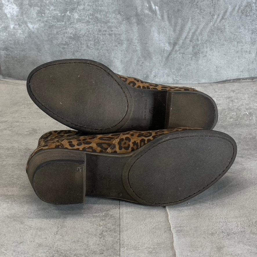 SUN+STONE Women's Brown Leopard Abby Double-Zip Round-Toe Block-Heel Booties SZ6