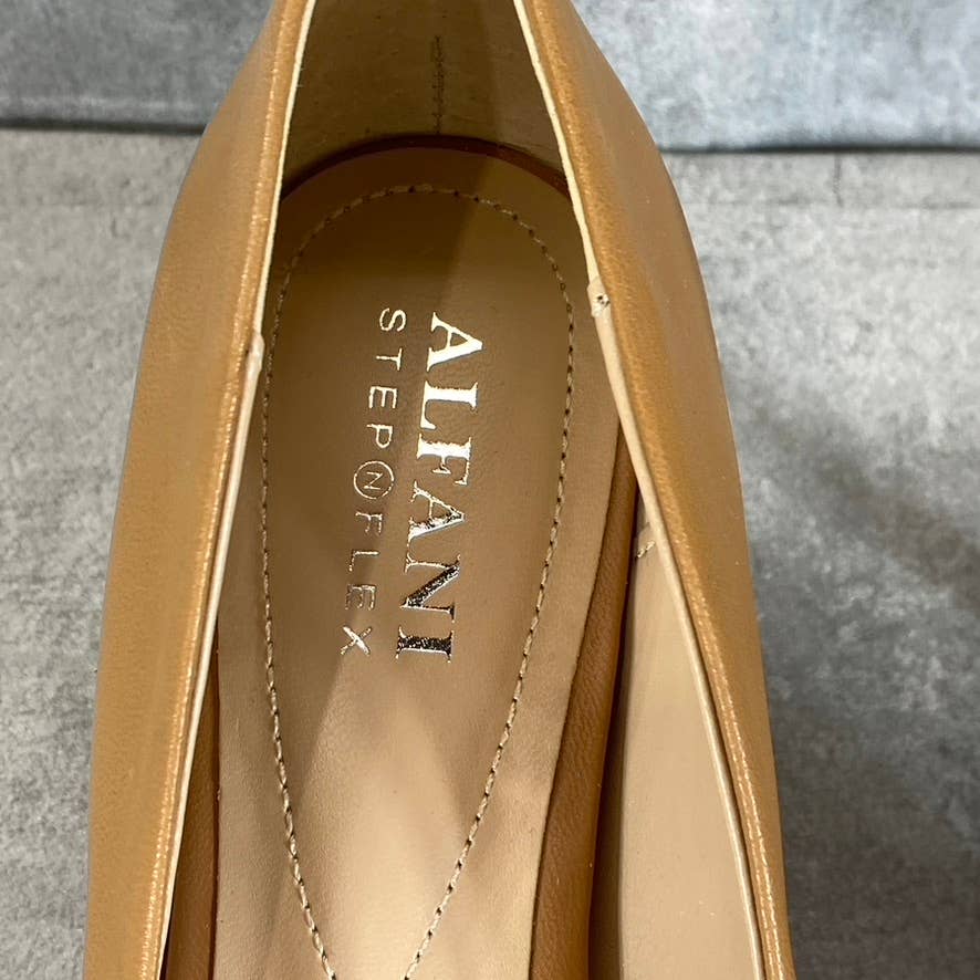 ALFANI Women's Step N' Flex Caramel Leather Jeules Pointed-Toe Slip-On Pumps SZ7