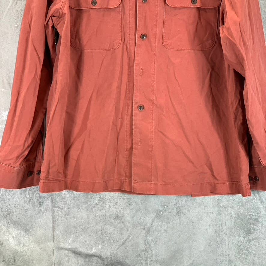 LANDS' END Men's Rust Traditional-Fit Textured Camp Collar Long-Sleeve Shirt SZM