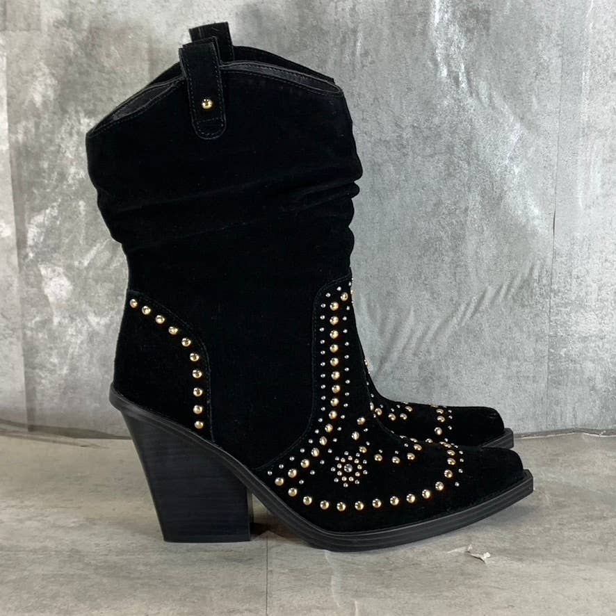 JESSICA SIMPSON Women's Black Studded Larna Almond-Toe Western Boots SZ 10