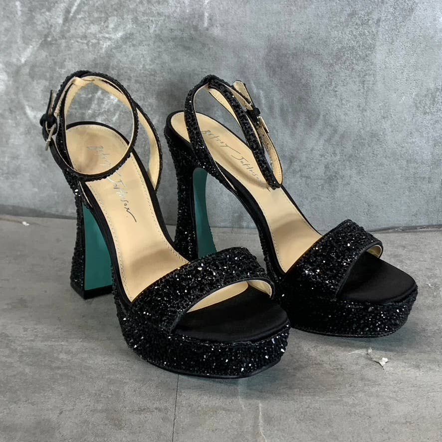 BLUE By Betsey Johnson Women's Black Beth Rhinestone Platform Sandals SZ 7