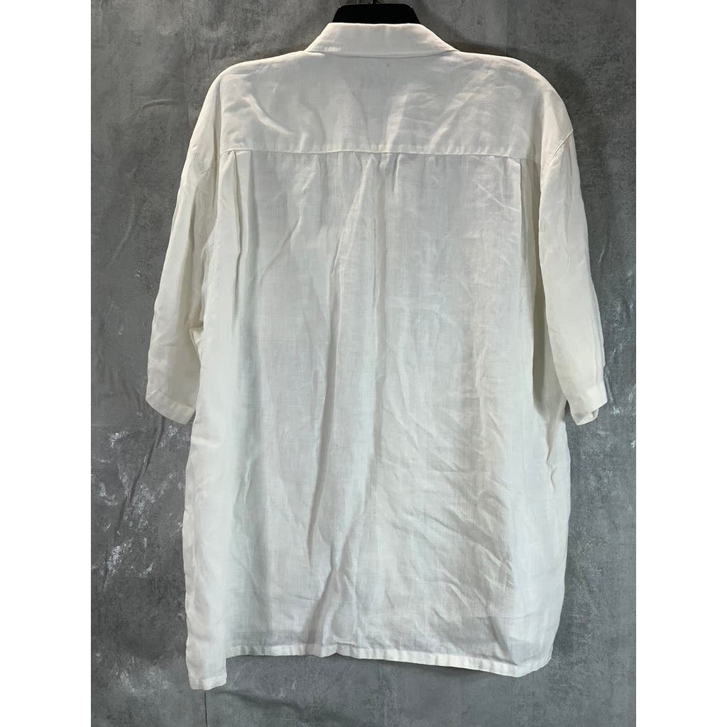 PRONTO UOMO Men's White Regular-Fit Button-Up Short Sleeve Linen Shirt SZ XL