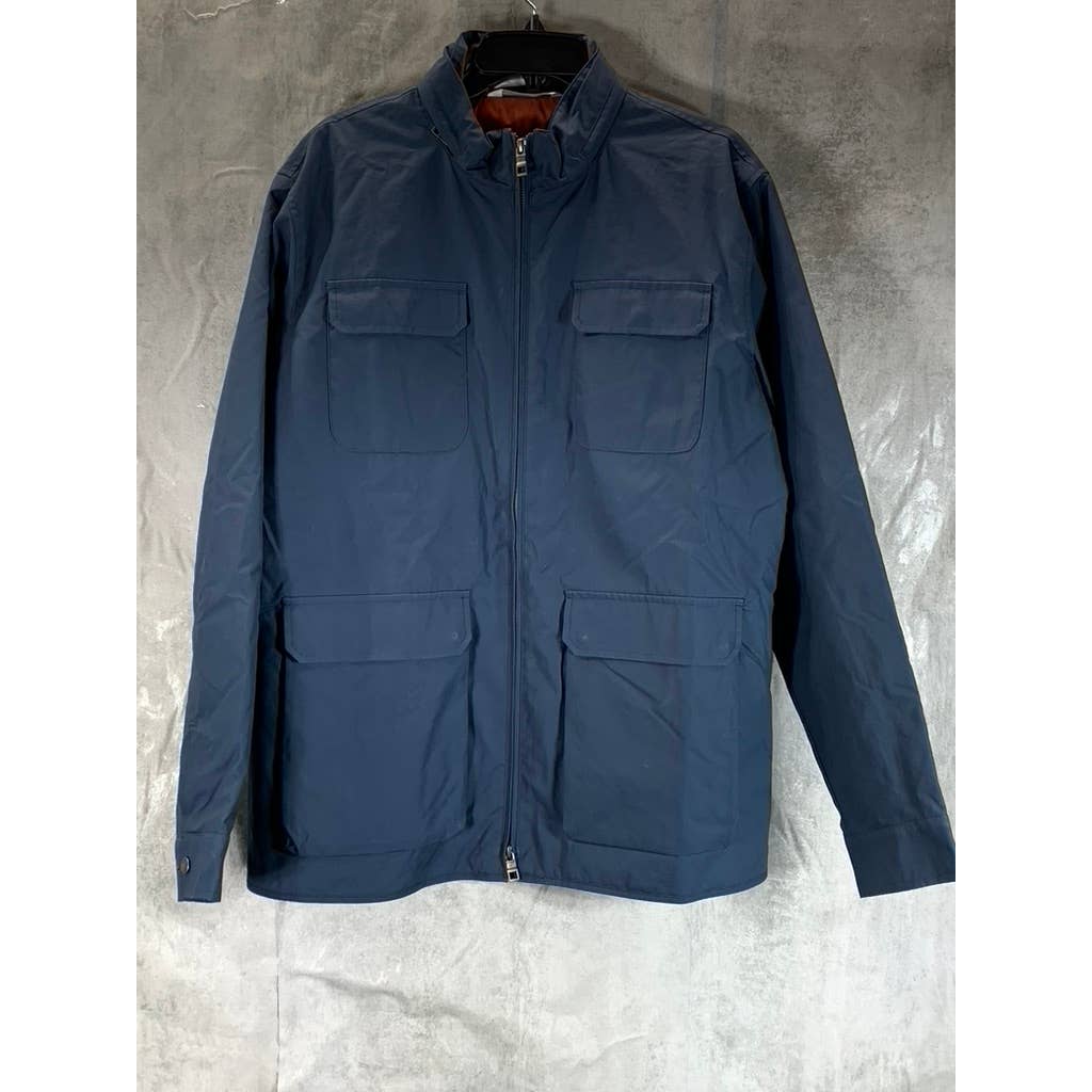 PETER MILLAR Men's Navy Waxed Cotton Safari Water Resistant Full-Zip Jacket SZ L
