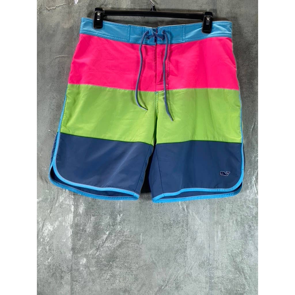 VINEYARD VINES Men's Neon Colorblock Pull-On Swim Trunks SZ 34