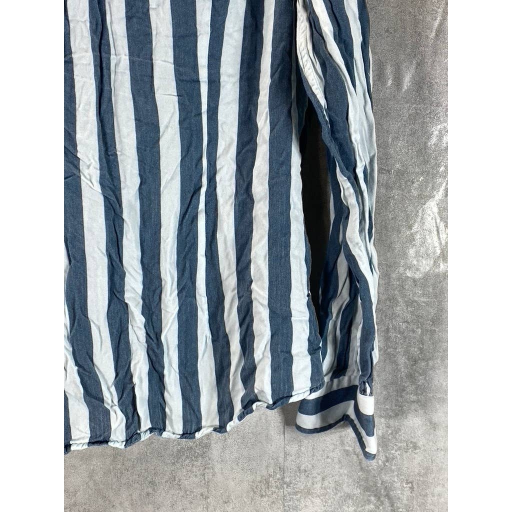 REISS Men's White/Navy Wide Stripe Slim-Fit Button-Up Long-Sleeve Shirt SZ L
