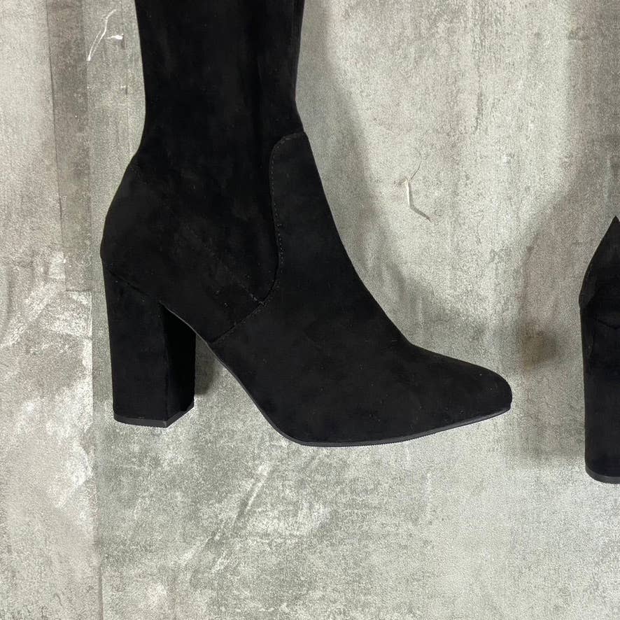 WILD PAIR Women's Black Micro Bravy Over-The-Knee Stretch Block-Heel Boots SZ8.5