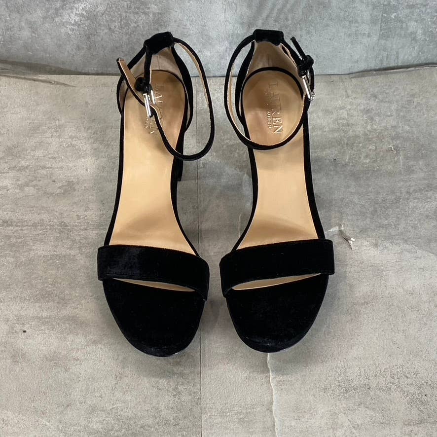 LAUREN RALPH LAUREN Women's Black Faux Suede Sylvia Ankle-Strap Sandals SZ 8.5