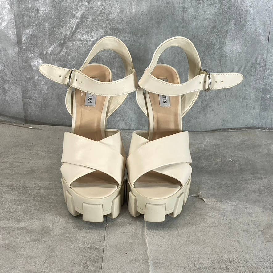 STEVE MADDEN Women's Beige Roxi Mega Lug Sole Platform High-Heel Sandals SZ 9