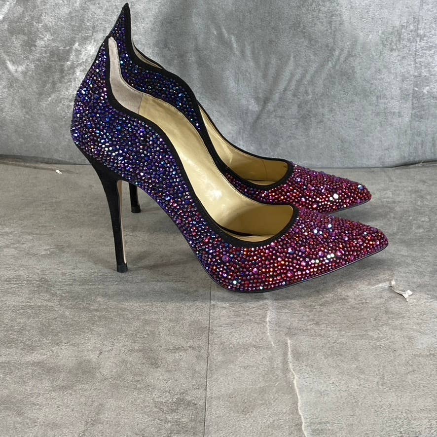 JESSICA SIMPSON Women's Black Amethyst Wayva Rhinestone Pointed-Toe Pumps SZ 7
