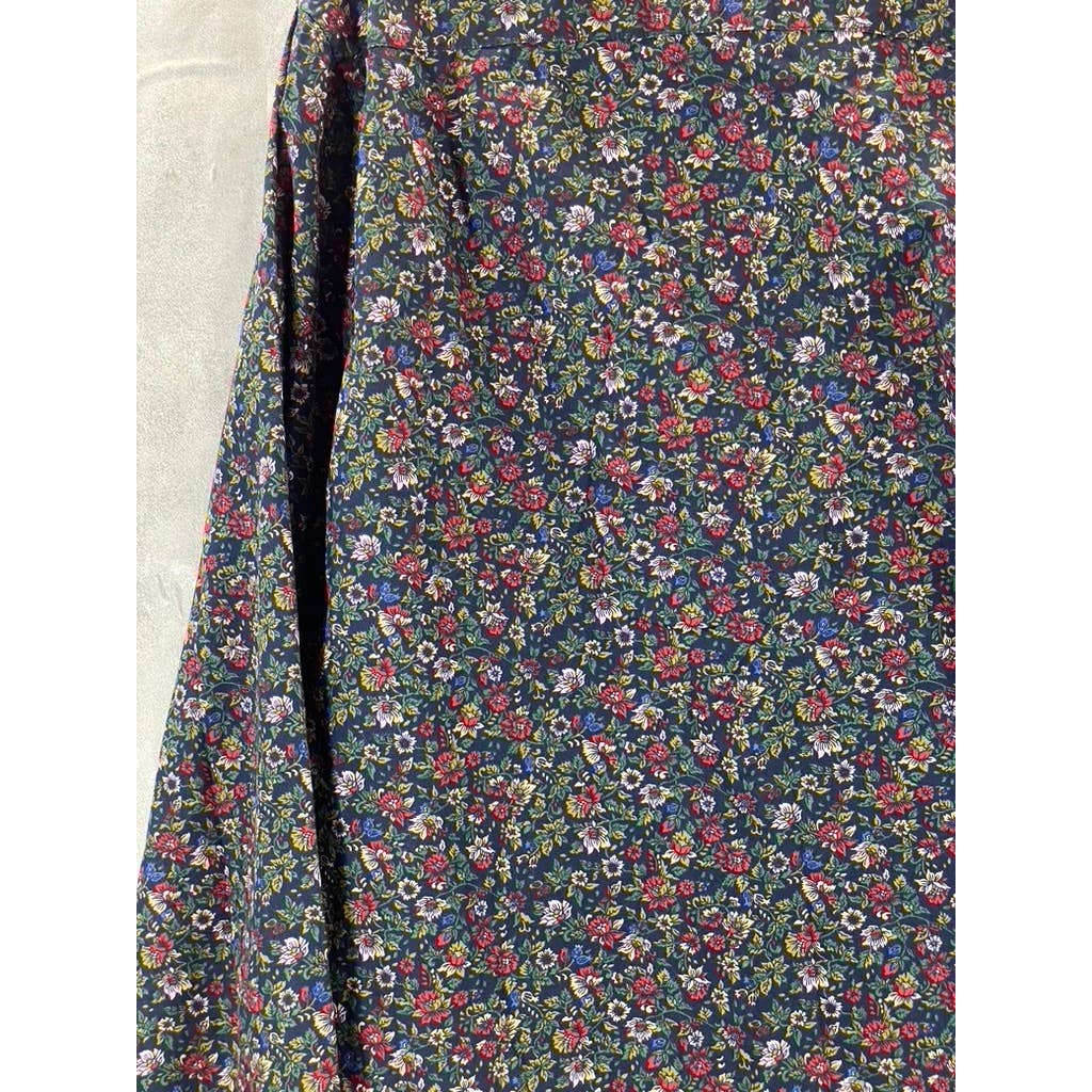 BONOBOS Men's Navy Floral Print Standard-Fit Button-Up Long-Sleeve Shirt SZ M
