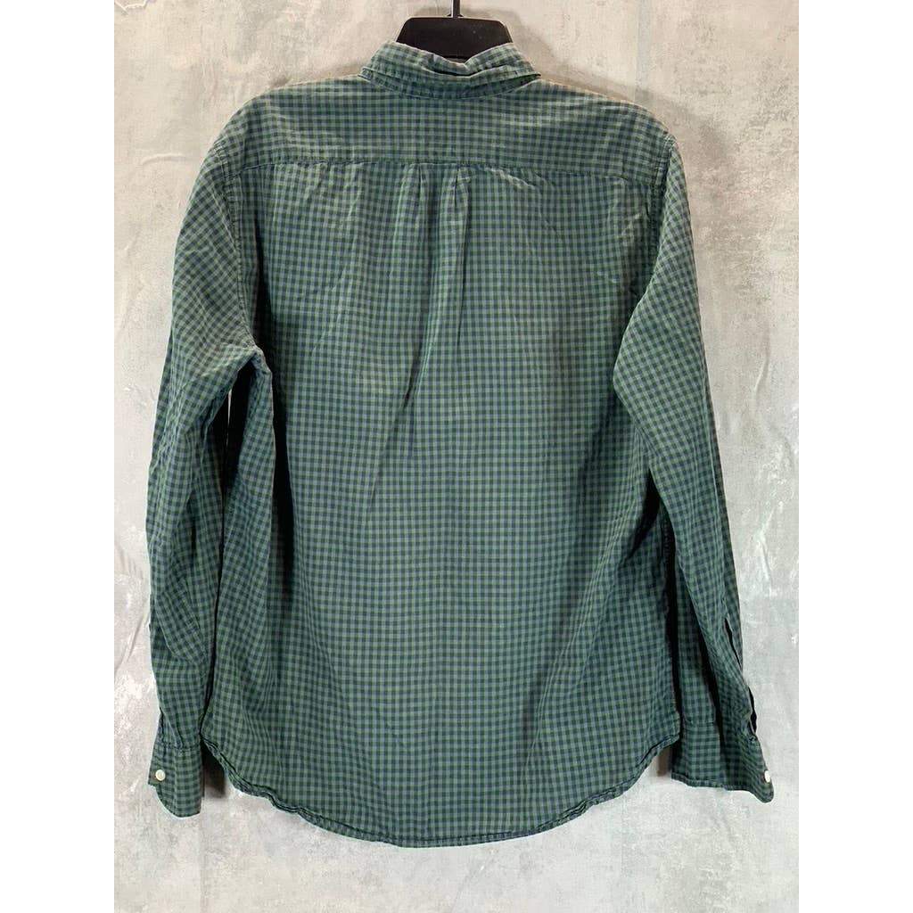 J.CREW Men's Green/Blue Gingham Classic-Fit Button-Up Shirt SZ M