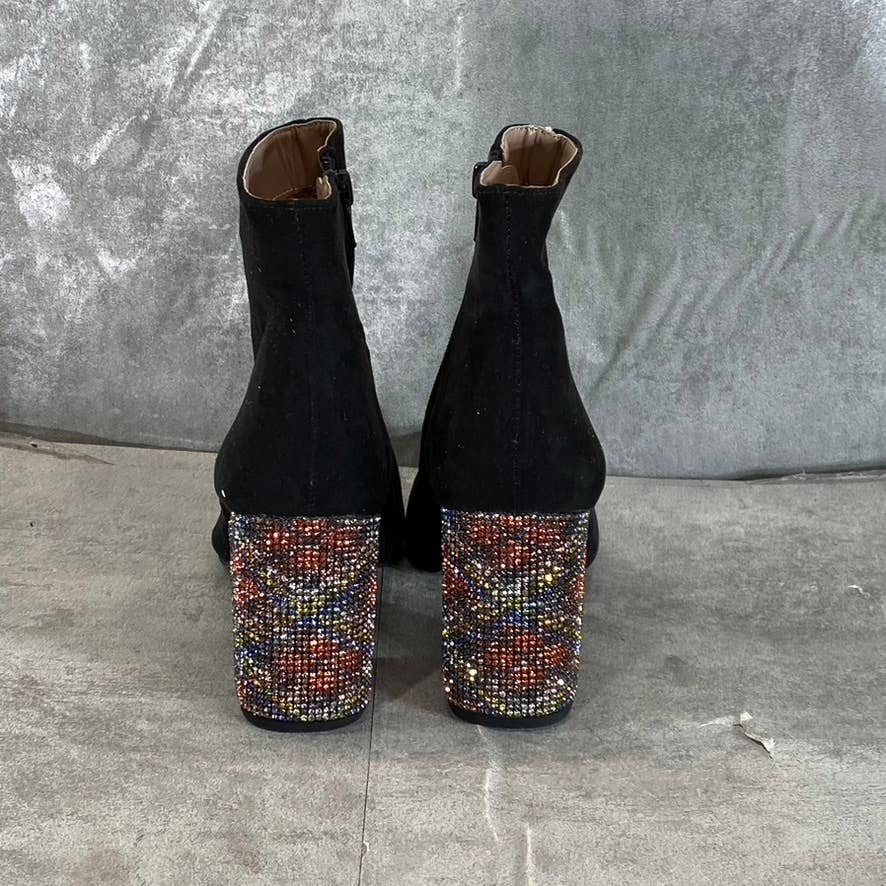 BETSEY JOHNSON Women's Black Kassie Rhinestone Block-Heel Booties SZ 5.5