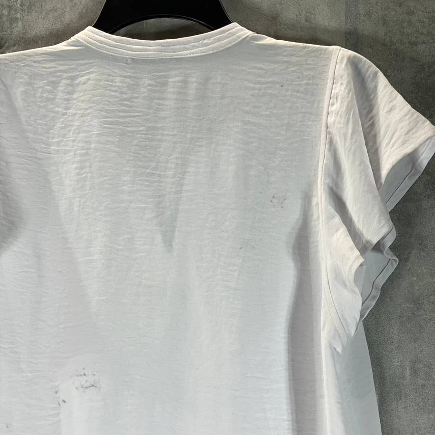 ALFANI Women's Bright White Tie-Neck Flutter-Sleeve Top SZ M