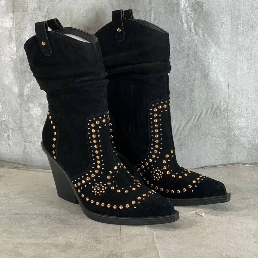 JESSICA SIMPSON Women's Black Studded Larna Almond-Toe Western Boots SZ 10