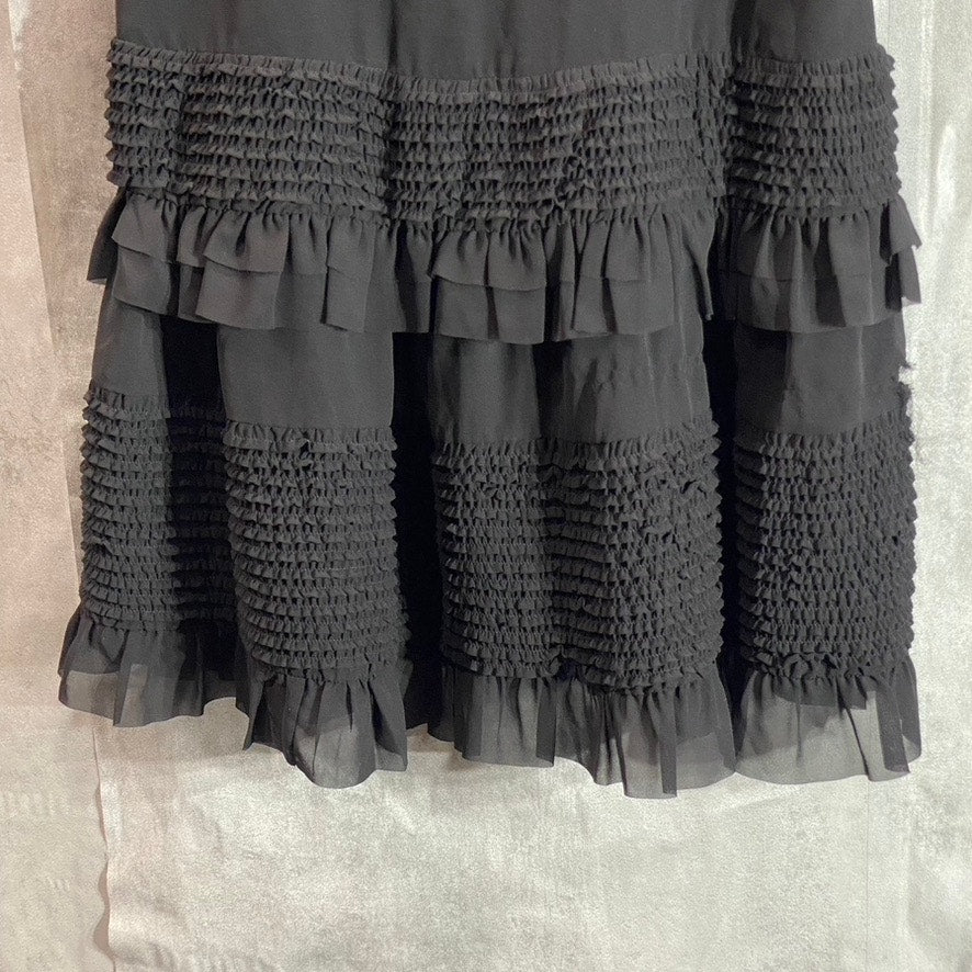 ALLSAINTS Women's Black Sanse Thin-Strap Smocked Tulle-Ruffle Mini Dress SZ 2