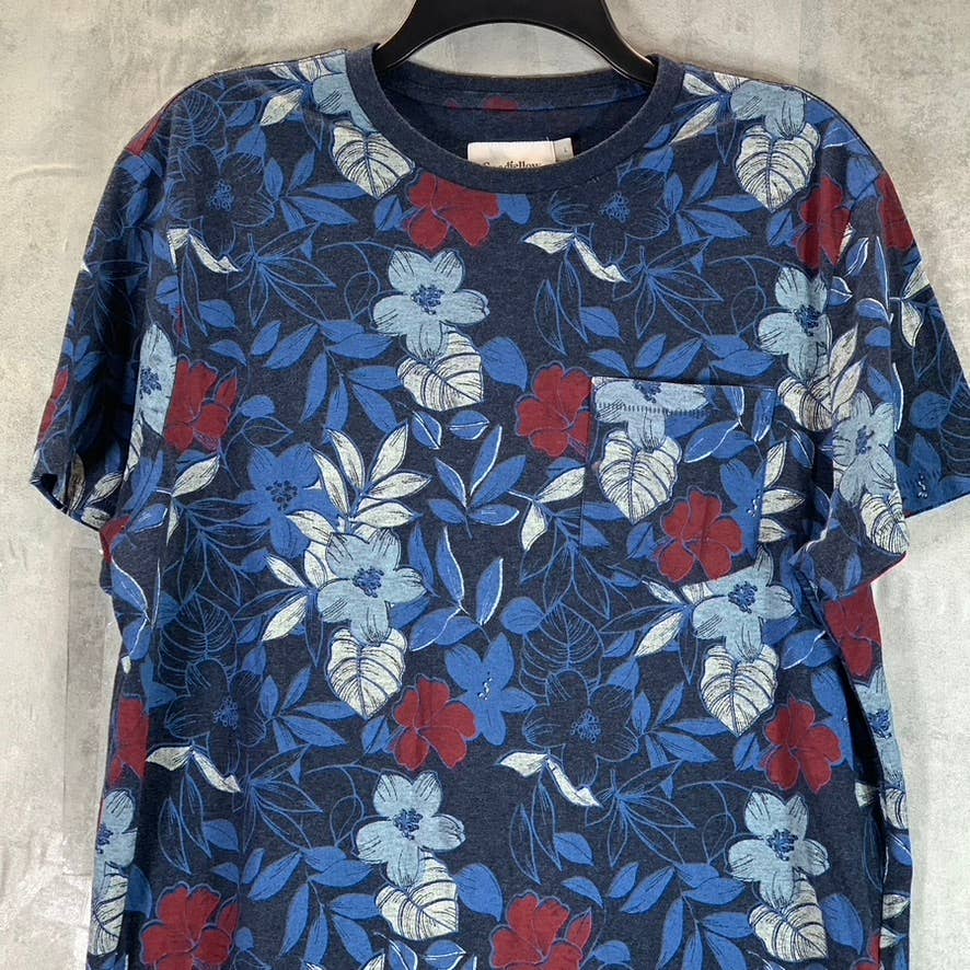 GOODFELLOW & CO Men's Navy Floral Standard-Fit Crewneck Patch Pocket T-Shirt SZL