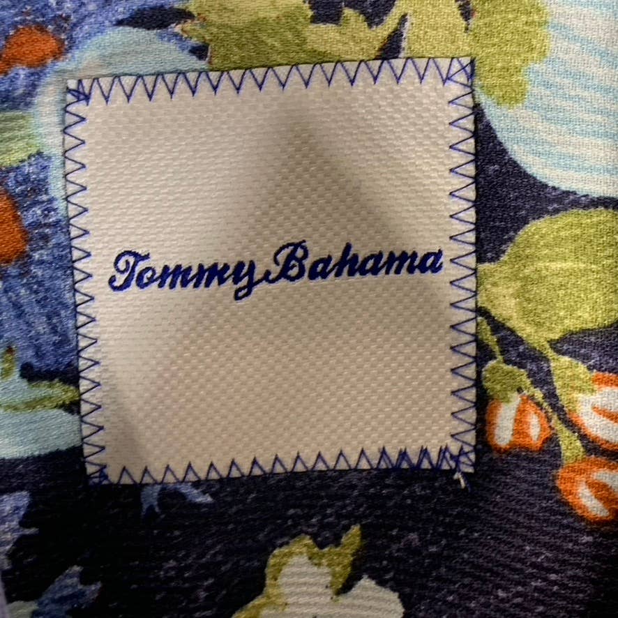 TOMMY BAHAMA Men's Navy Floral-Print Button-Up Short-Sleeve Silk Camp Shirt SZXL