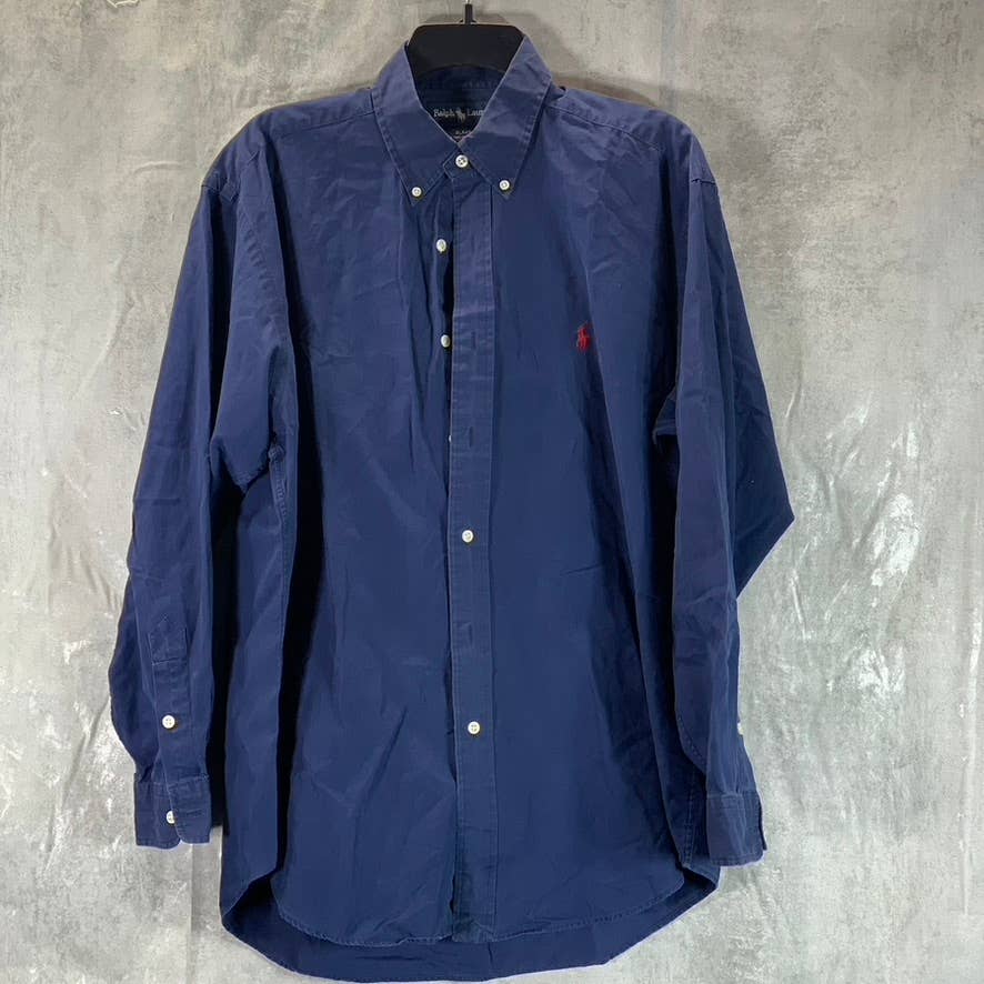 RALPH LAUREN Men's Navy Blake Two-Ply Cotton Button-Up Long-Sleeve Shirt SZ M