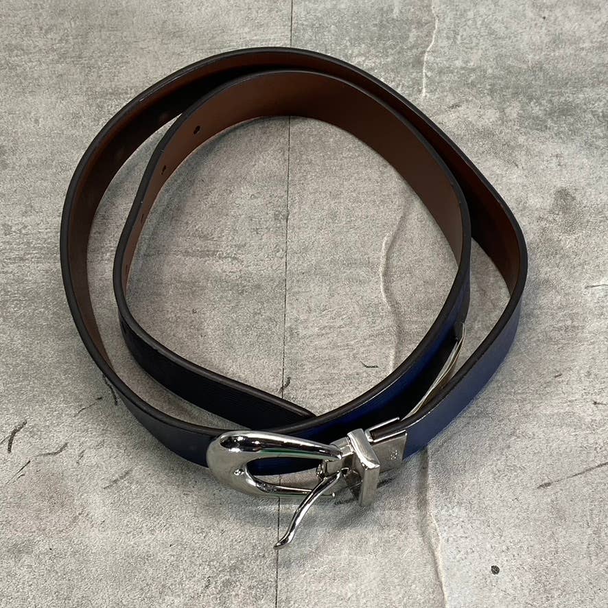 LAUREN RALPH LAUREN Women's Navy/Papay Saffiano To Smooth Reversible Belt SZ M