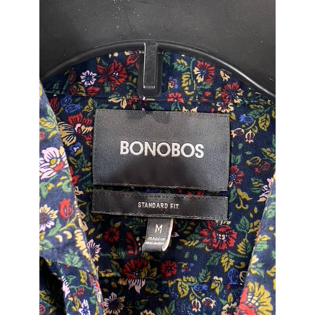 BONOBOS Men's Navy Floral Print Standard-Fit Button-Up Long-Sleeve Shirt SZ M