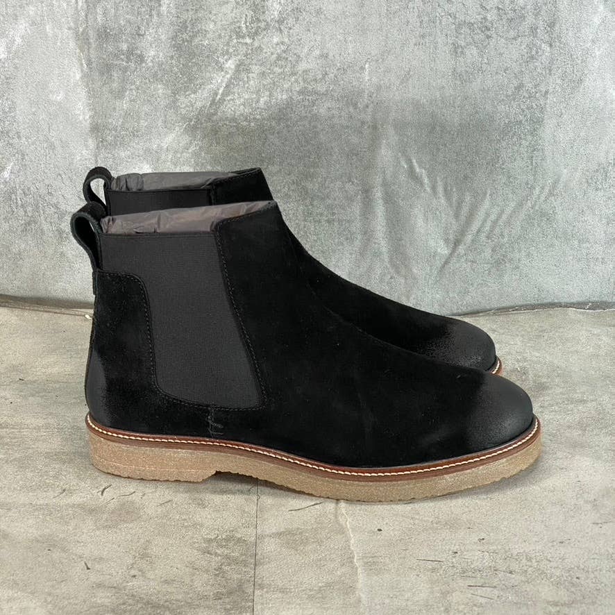 THOMAS & VINE Men's Black Leather Cedric Plain-Toe Pull-On Chelsea Boots SZ 8