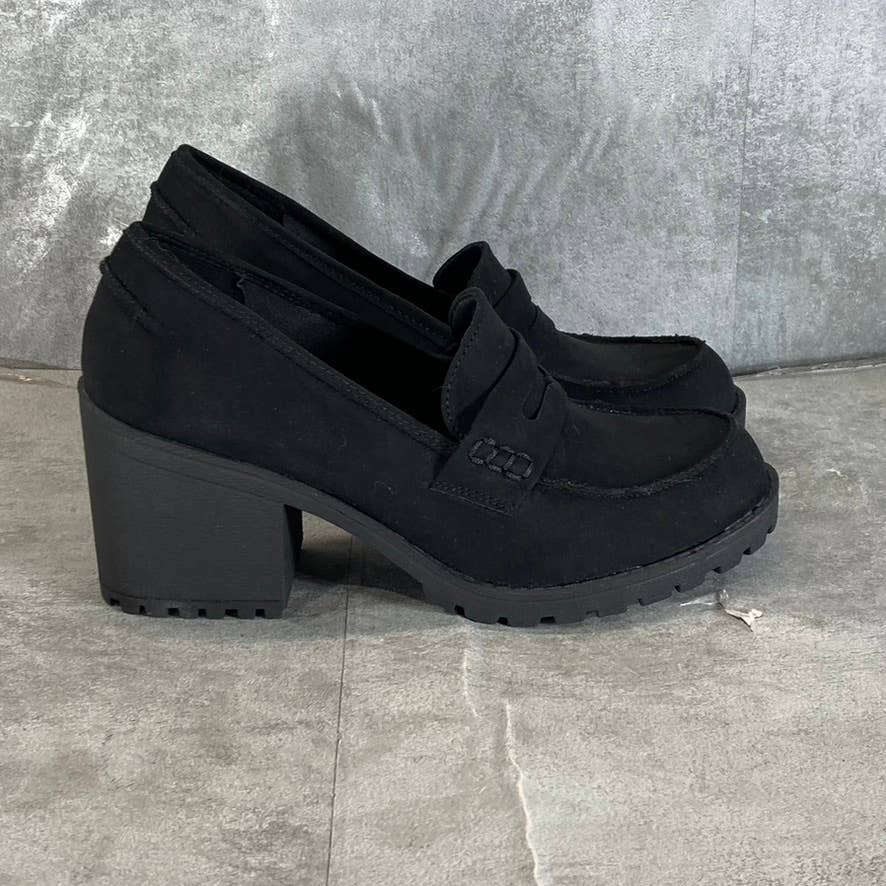 SUN + STONE Women's Black Maycee Round-Toe Lug-Sole Slip-On Loafers SZ 7
