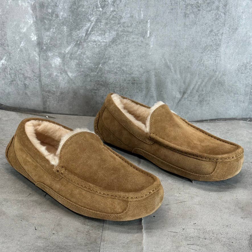 UGG Men's Chestnut Suede Ascot Furr Slip-On Slippers SZ 9