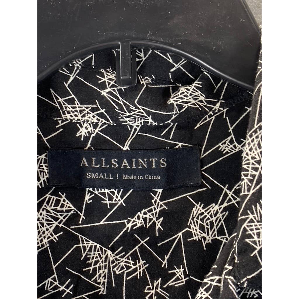 ALLSAINTS Men's Black/White Scribble Short-Sleeve Button-Up Shirt SZ S