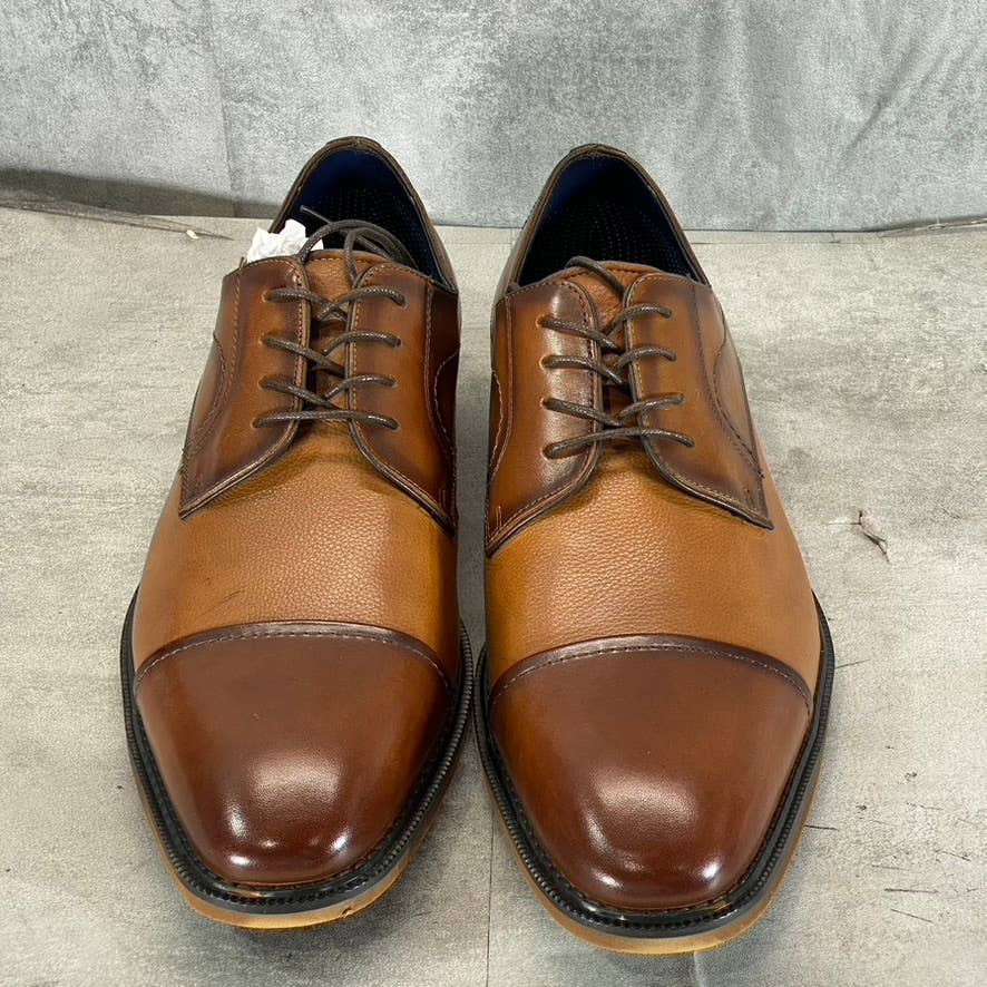STEVE MADDEN Men's Light Tan Leather Zane Tonal & Textured Mid Oxford Shoes