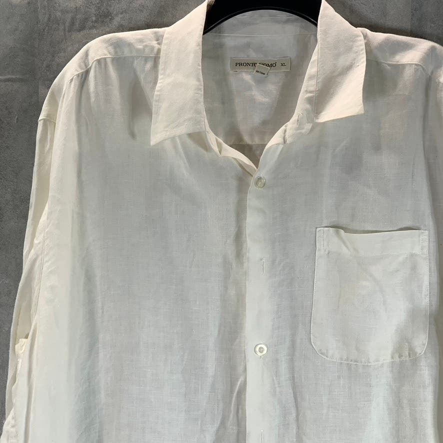 PRONTO UOMO Men's White Regular-Fit Button-Up Short Sleeve Linen Shirt SZ XL