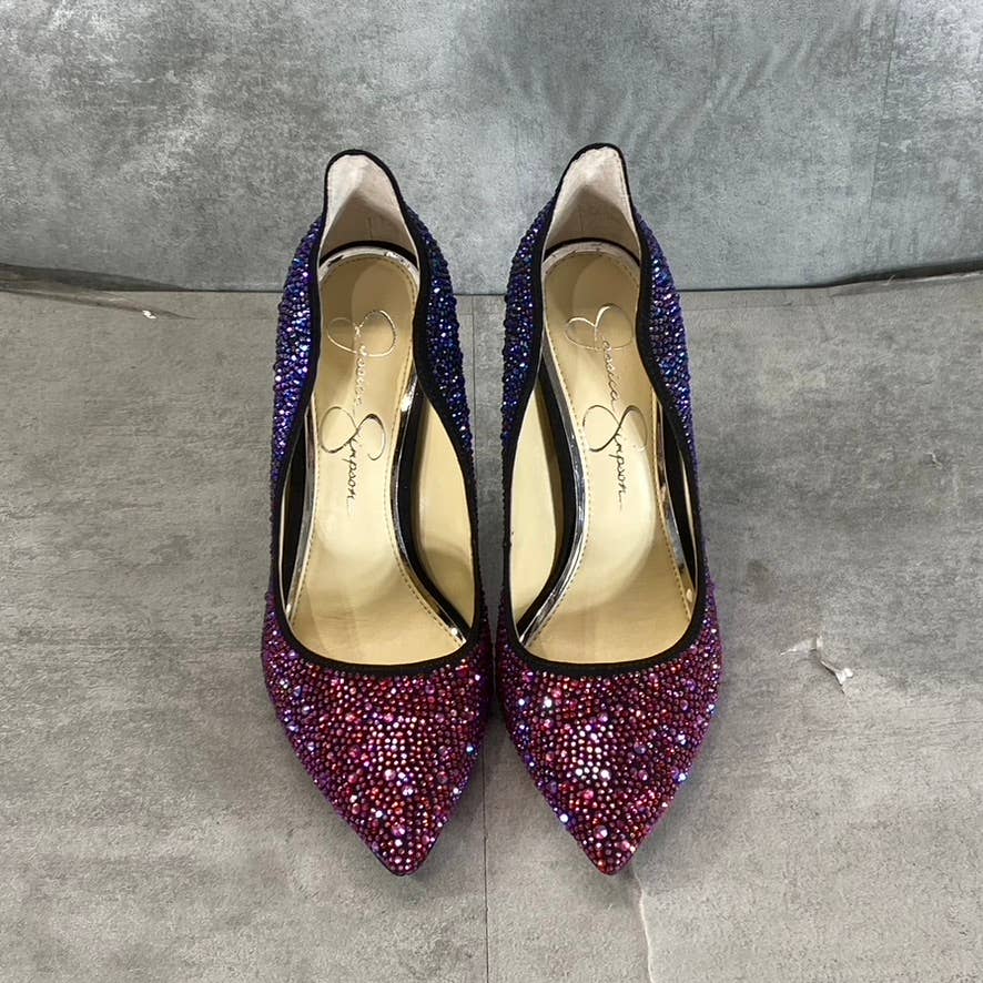 JESSICA SIMPSON Women's Black Amethyst Wayva Rhinestone Pointed-Toe Pumps SZ 7