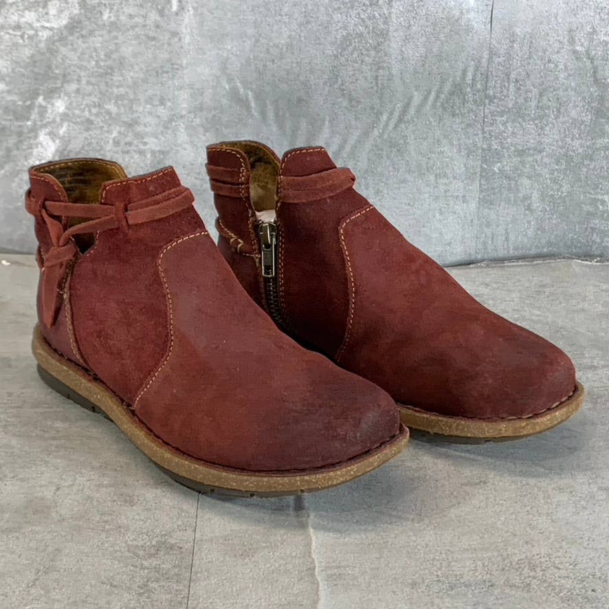 BORN Women's Dark Red Leather Wynter Round-Toe Side-Zip Ankle Boots SZ 7