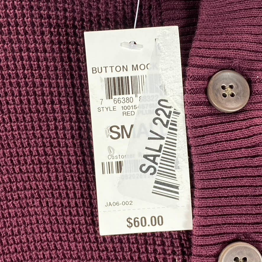 CLUB ROOM Men's Red Plum Button Mock Neck Pullover Sweater SZ S
