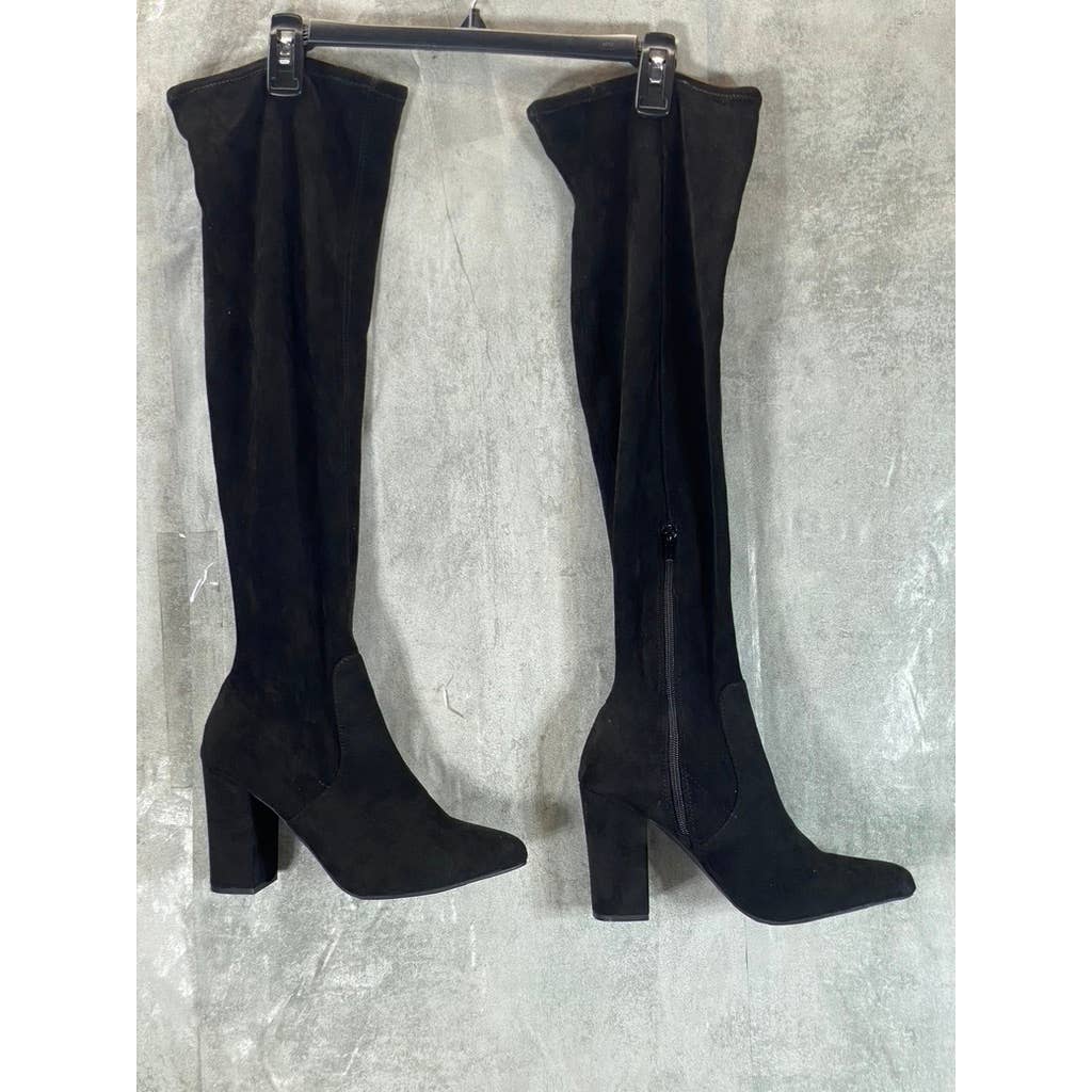 WILD PAIR Women's Black Micro Bravy Over-The-Knee Stretch Block-Heel Boots SZ8.5