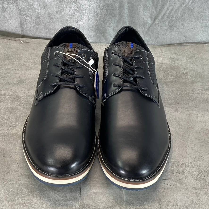 NUNN BUSH Men's Black Multi Circuit Plain Toe Lace-Up Oxfords SZ 12